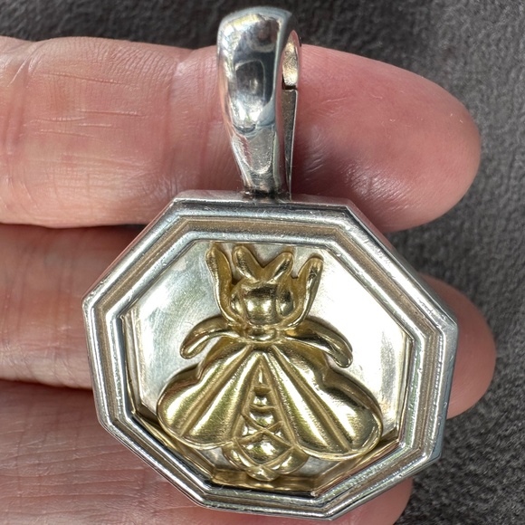 Designer SLANE ~JUMBO 18K GOLD BEE π Enhancer Pendant Sterling Silver 18g RARE! - Picture 14 of 16